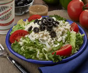 Greek salad with feta and olives. 